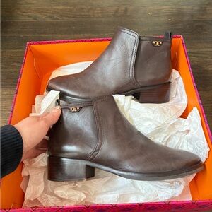 Tory Burch Dark Brown Leather Chelsea Booties